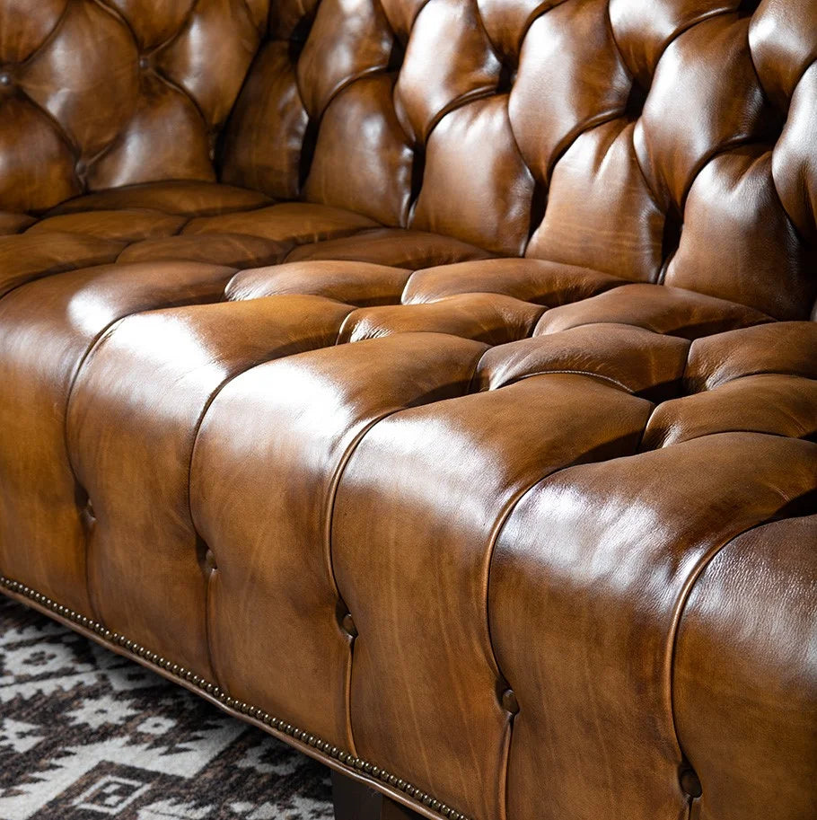 Kingston Tufted Buffalo Leather 3-Seater Sofa – Handcrafted Luxury by Living Furn India