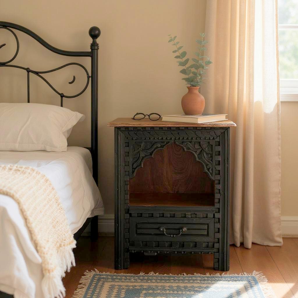 White & Black Natural Top Set Of Two Bedside