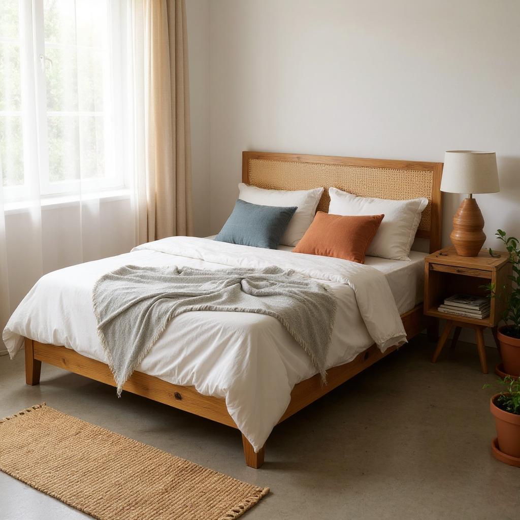 Breeze Cane Bed | Handcrafted Mango Wood & Cane Headboard Bed | King & Queen Sizes | Living Furn India