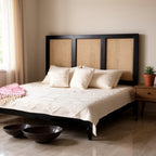 Noir Cane Bed | Handcrafted Black Mango Wood Bed with Three Cane Panels | King Size | Living Furn India