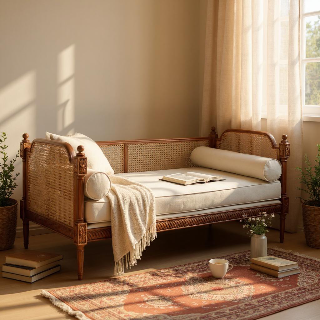 Sereno Natura Rattan Daybed – Handcrafted Solid Wood & Woven Elegance by Living Furn India