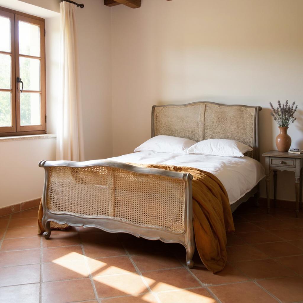 Colonial Reverie Antique Rattan Solid Wood Bed – Rustic White Finish, All Sizes by Living Furn India