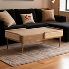 Linea Coffee Table | Handcrafted Mango Wood & Cane Living Room Table | Living Furn India