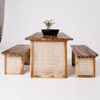 Heritage Harmony Rattan Sheesham 6-Seater Dining Table Set with Bench – Natural Finish by Living Furn India