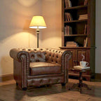 Chesterfield Leather Armchair | Single Seater Tufted Club Chair | Handcrafted Luxury Living Room Furniture | Living Furn India