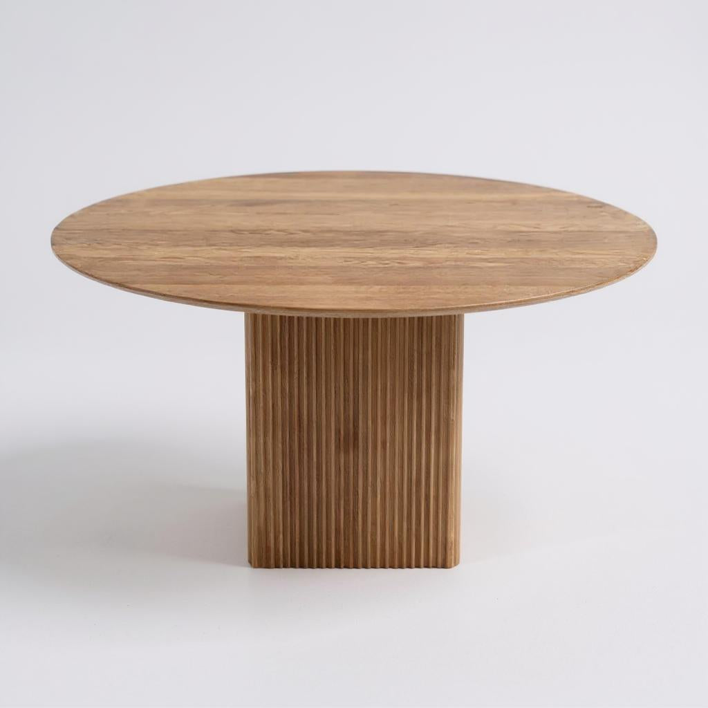 AuraNova Classic Round Solid Wood Dining Table – Brown Finish, 4-Seater by Living Furn India