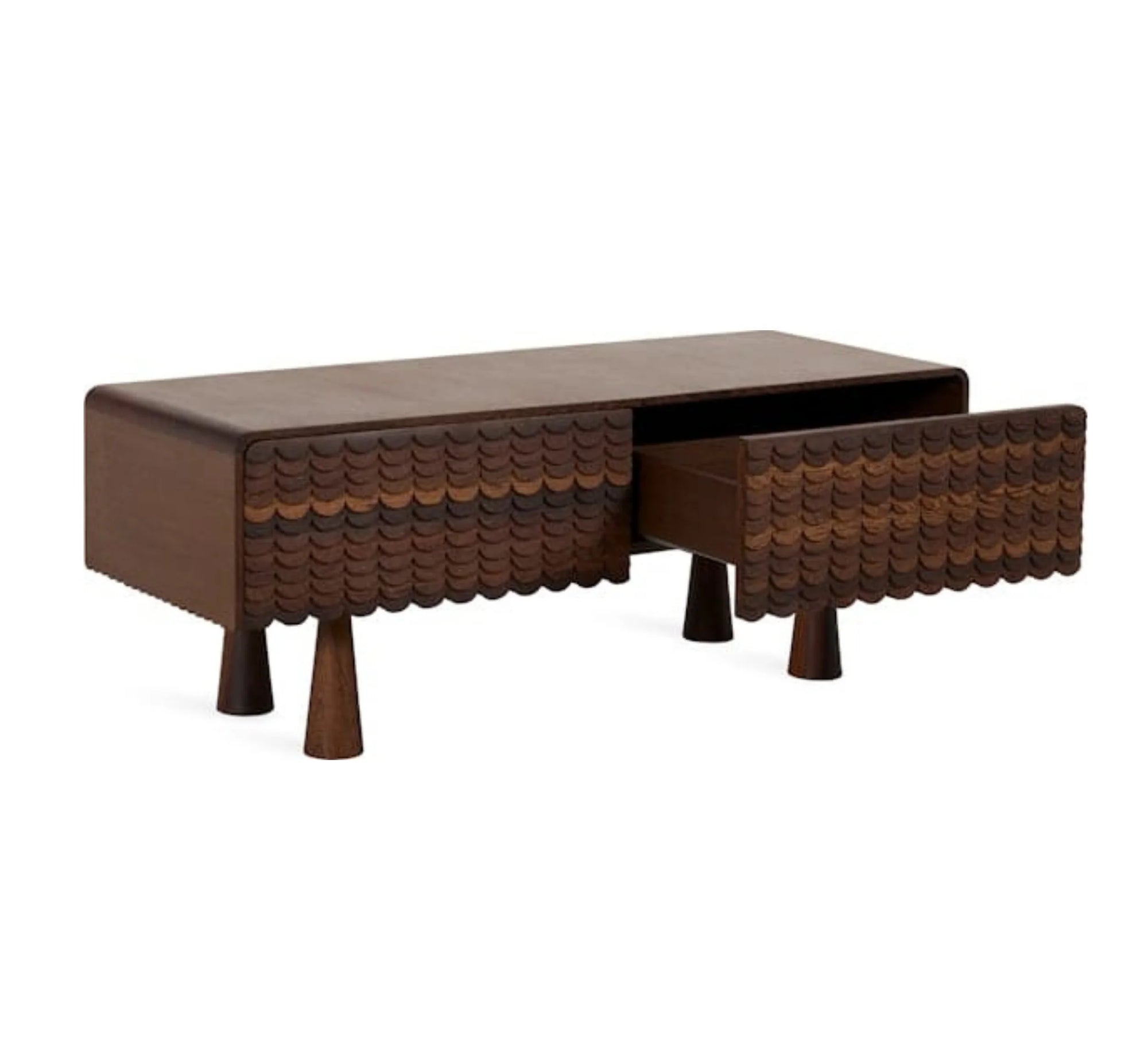 MangoNest Solid Mango Wood Center Table with 2 Drawers – Dark Walnut Finish, Handcrafted by Living Furn India