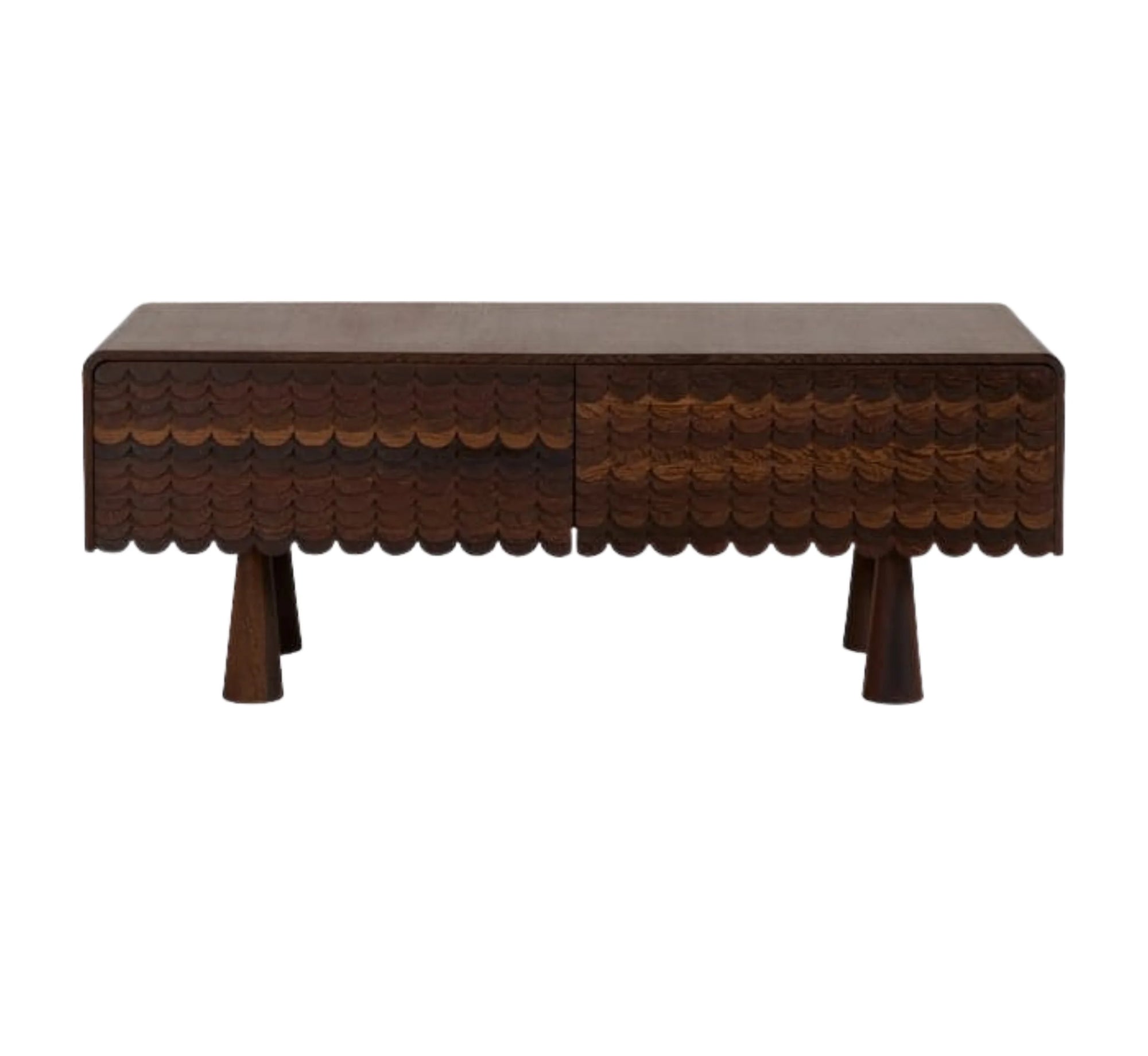 MangoNest Solid Mango Wood Center Table with 2 Drawers – Dark Walnut Finish, Handcrafted by Living Furn India