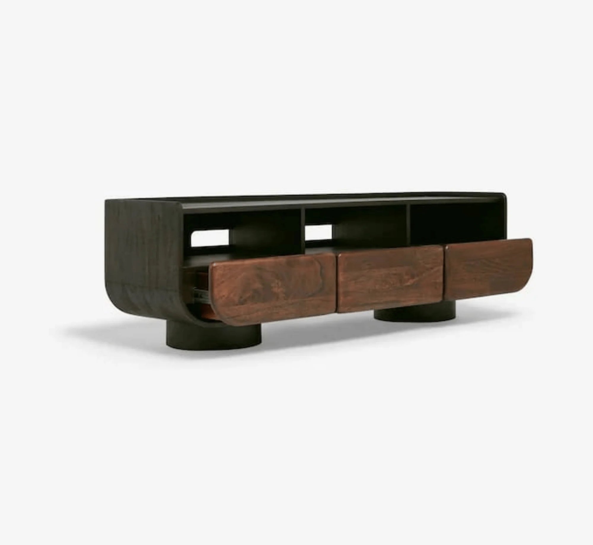 NoirModern Black-Walnut Solid Mango Wood TV Console – Handcrafted Entertainment Unit by Living Furn India