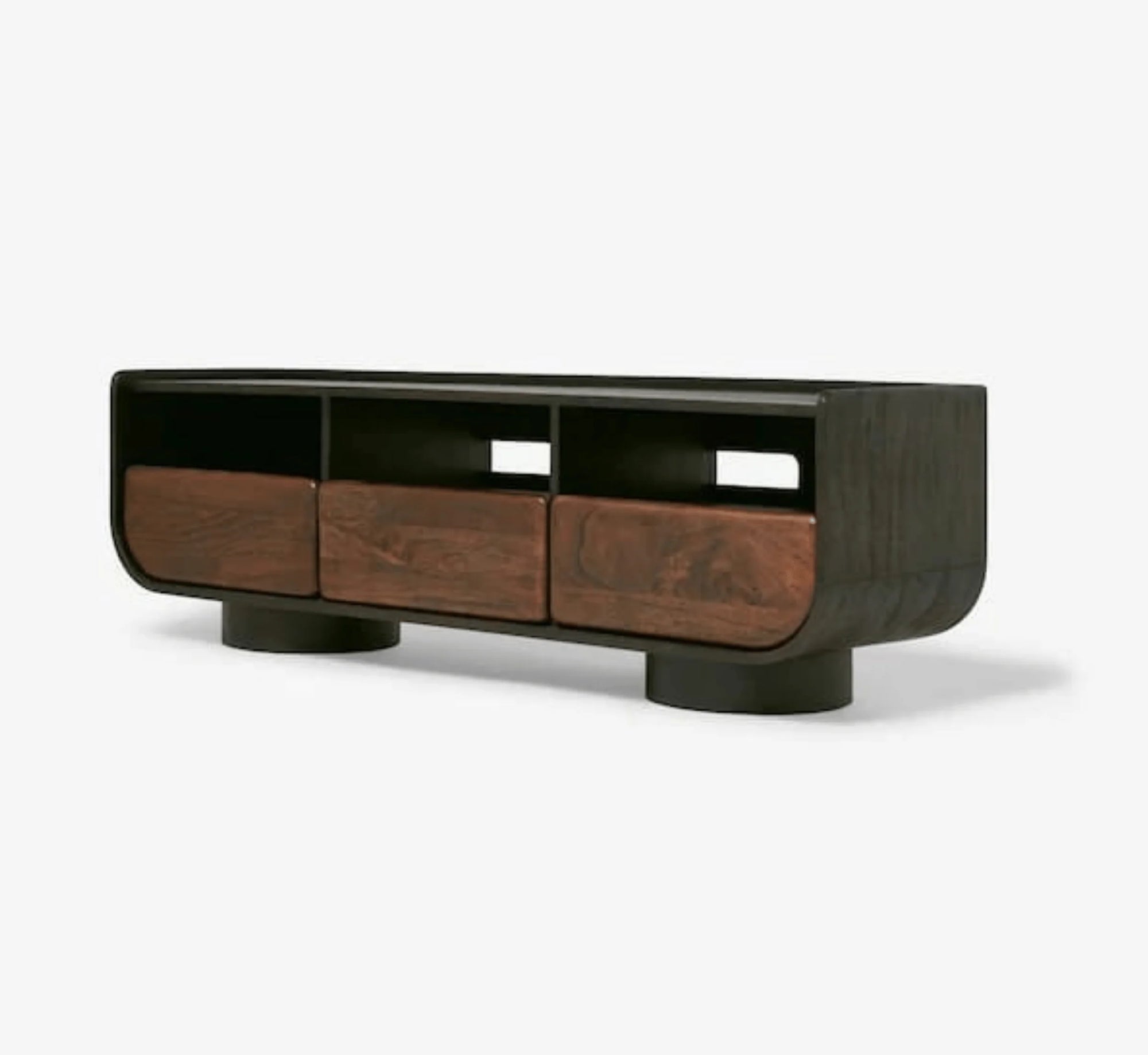 NoirModern Black-Walnut Solid Mango Wood TV Console – Handcrafted Entertainment Unit by Living Furn India