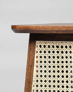 WaltonRattan Modern Side Table – Solid Mango & Sheesham Wood, Rattan Accent, Walnut Finish by Living Furn India