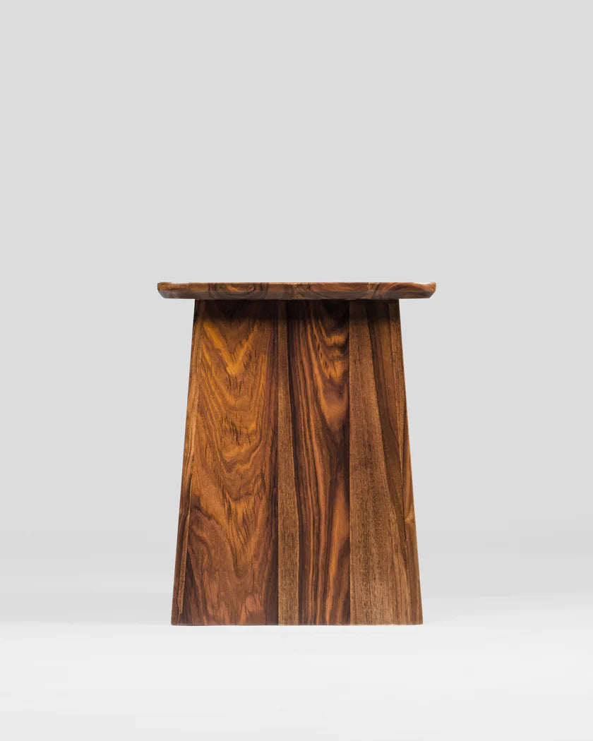 WaltonRattan Modern Side Table – Solid Mango & Sheesham Wood, Rattan Accent, Walnut Finish by Living Furn India