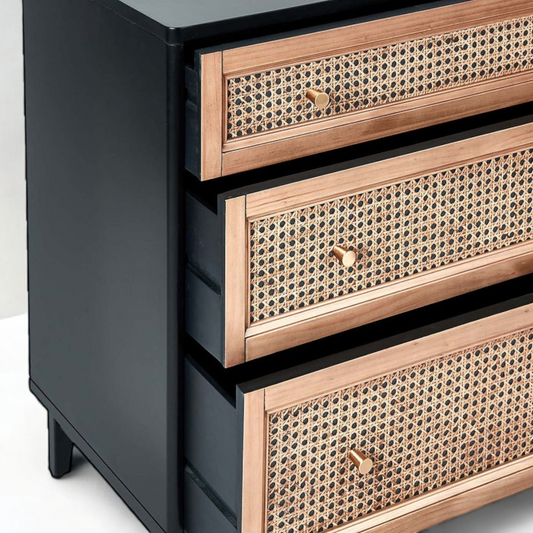 Black 3Drawers Rattan Cabinet