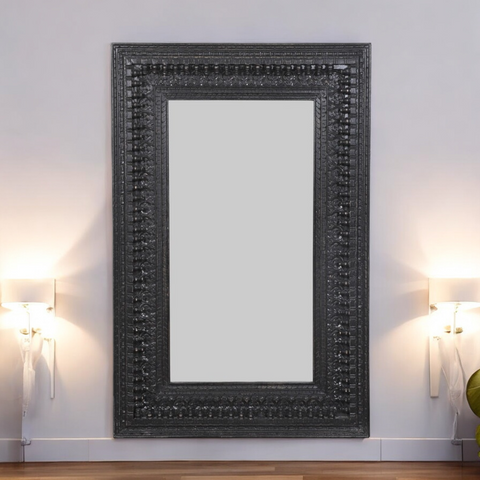 Black Hand Carved Wall Mirror