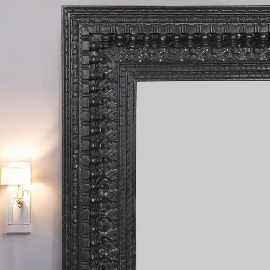 Black Hand Carved Wall Mirror