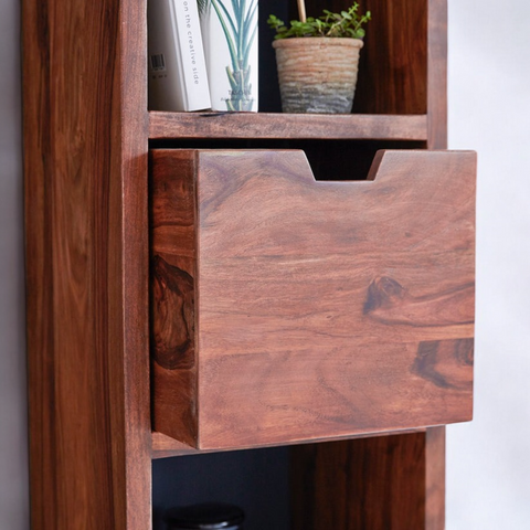 Solid Wood Wall Shelf with Two Drawers and Shelves