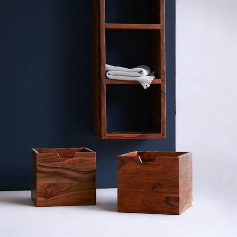 Solid Wood Wall Shelf with Two Drawers and Shelves