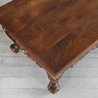 Hand‑Carved Mango Wood Coffee Table — Cabriole Legs, Floral Apron Carving, 91 × 60 × 47 cm