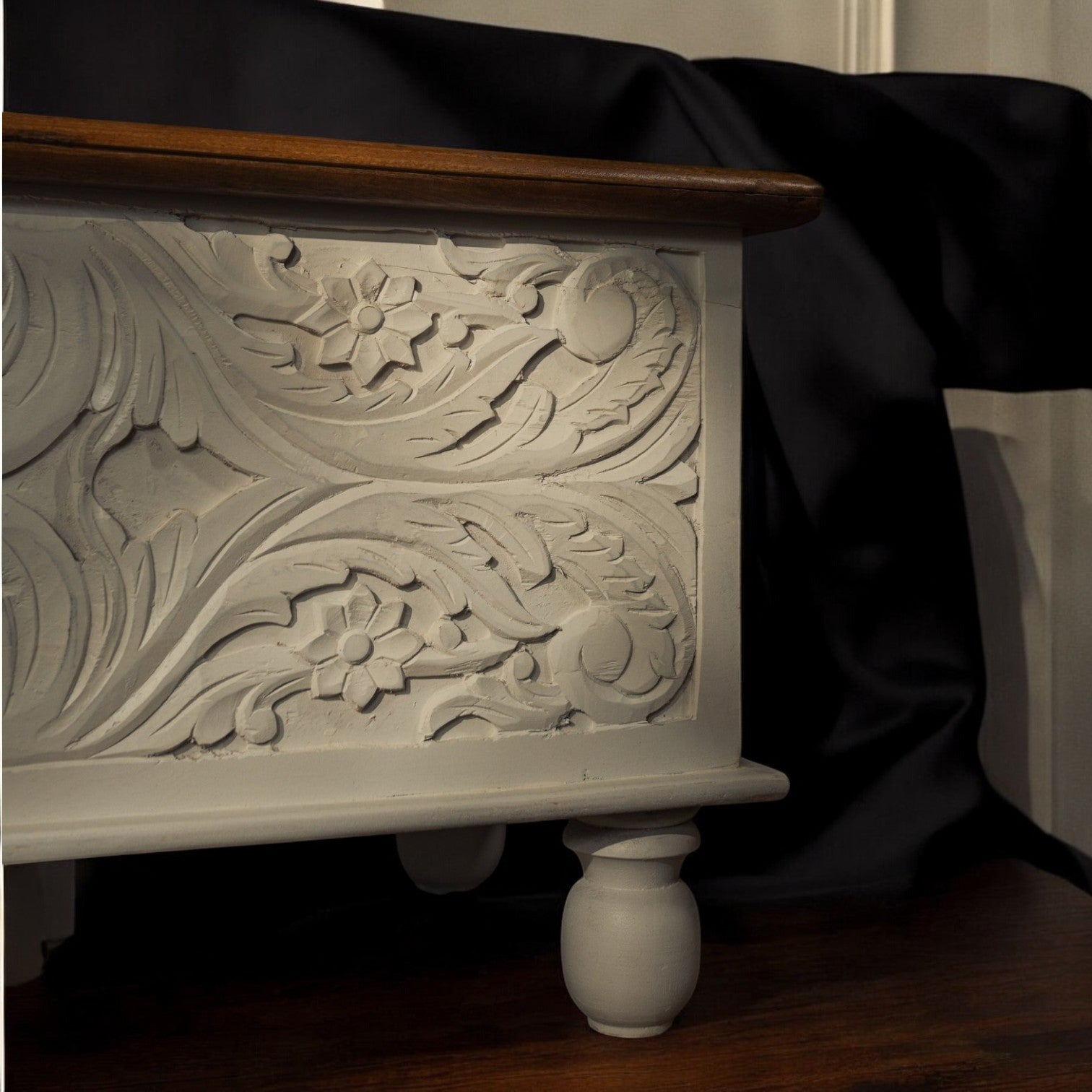 Antique Wooden Treasure Chest Box - Distressed White & Natural