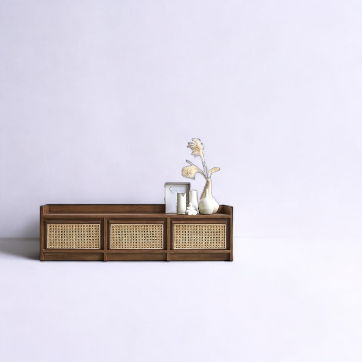 "Mid-Century Modern TV Stand" – A retro-inspired TV stand with tapered legs and storage compartments for a vintage touch.
