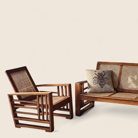 Natural Cane Solid Wood Set Sofa