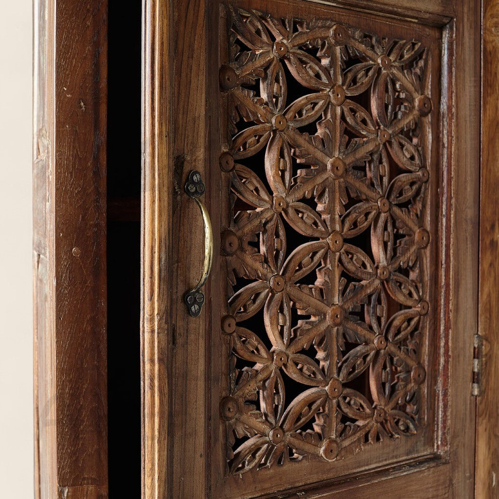 Indian Handcarved Single Door Tall Cabinet With Shelves