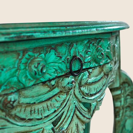 Blue Rustic Hand carving Drawer Console Table