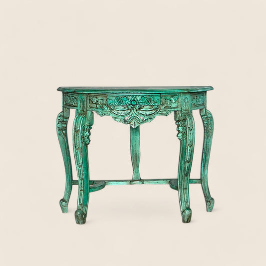 Blue Rustic Hand carving Drawer Console Table