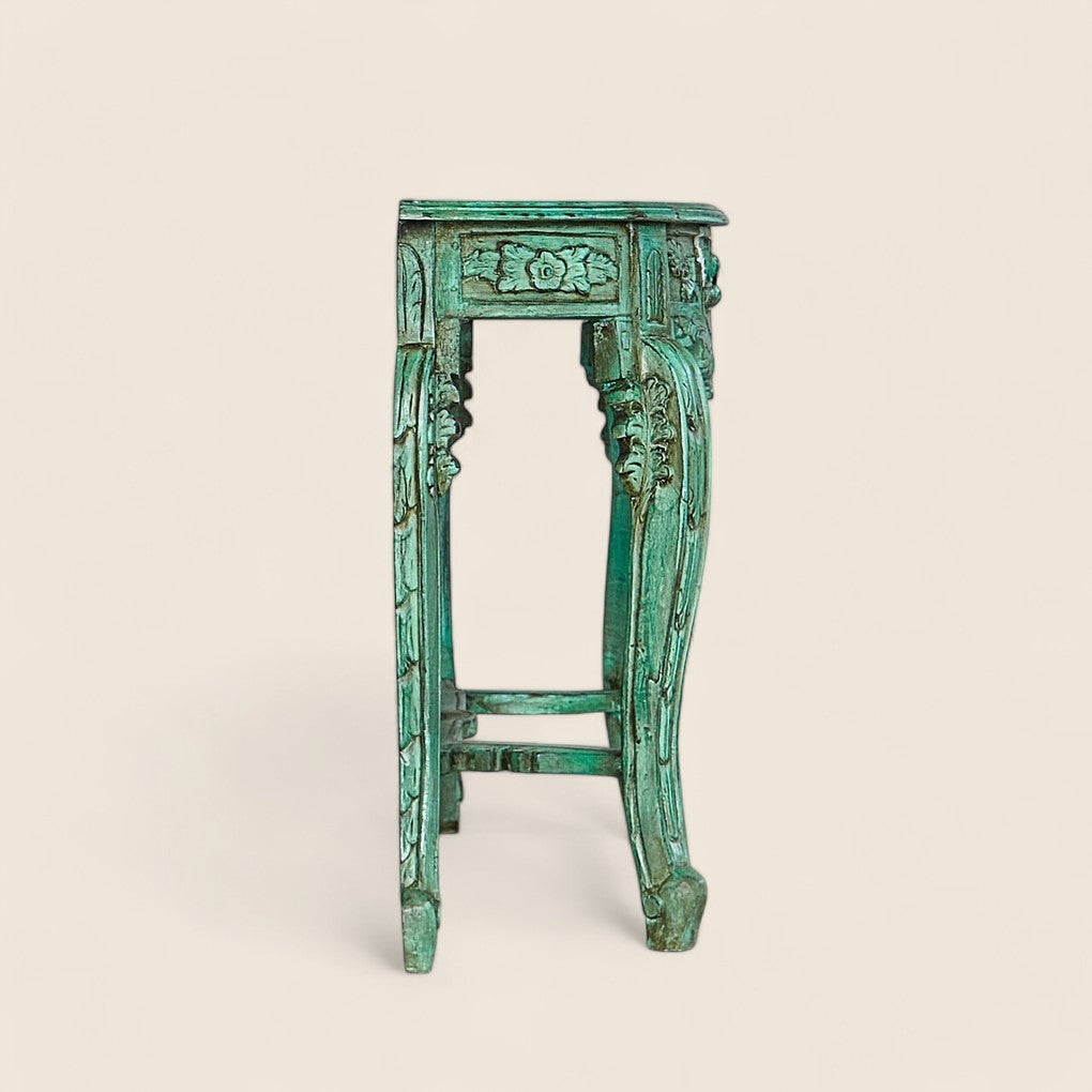 Mint Green Rustic Hand carving Drawer Console Table