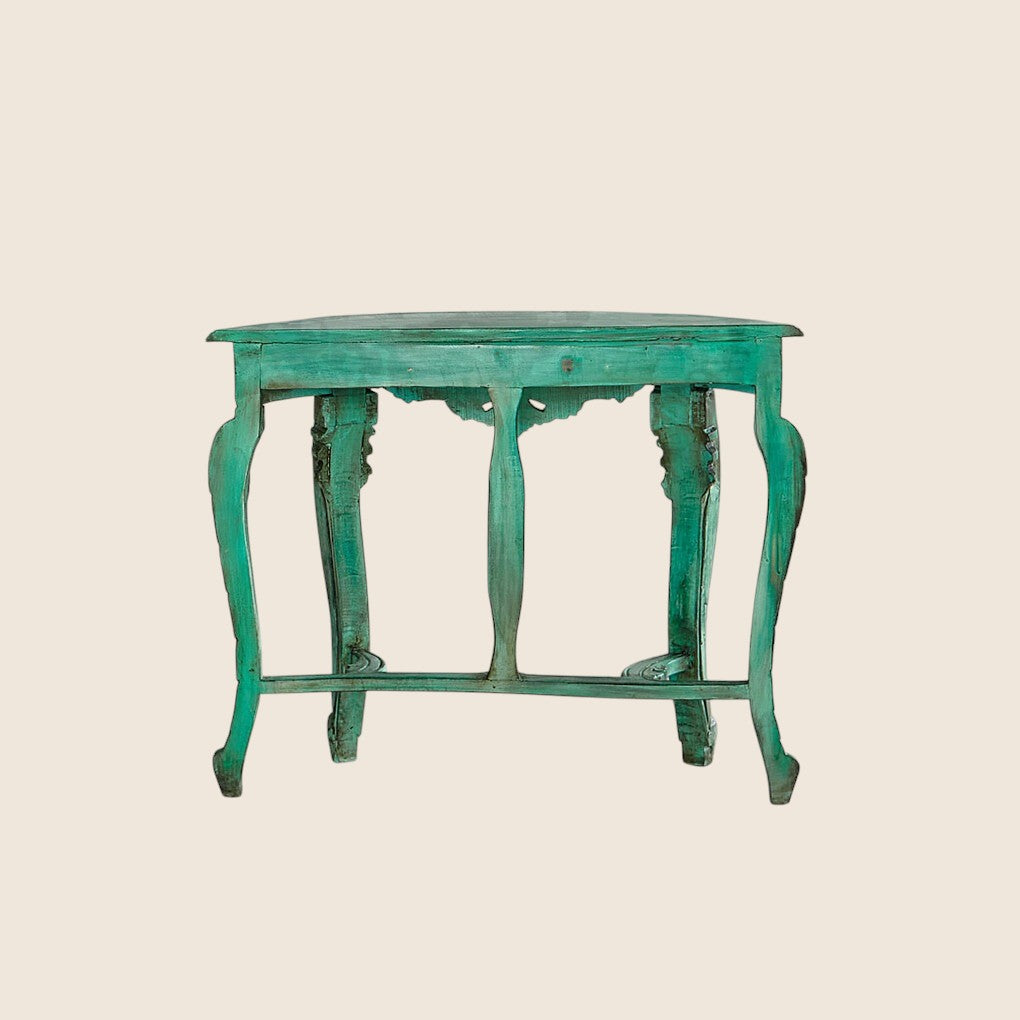 Mint Green Rustic Hand carving Drawer Console Table