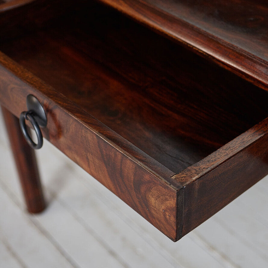 Solid Sheesham Wood Secretary Desk — Tiered Writing Table with 3 Drawers, Rich Brown, 115 × 97 × 57 cm