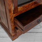 Solid Sheesham Wood Display Cabinet — Tall Glass‑Front Vitrine with 2 Drawers, Rich Brown, 195 × 65 × 44 cm