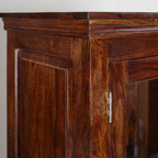 Solid Sheesham Wood Display Cabinet — Tall Glass‑Front Vitrine with 2 Drawers, Rich Brown, 195 × 65 × 44 cm