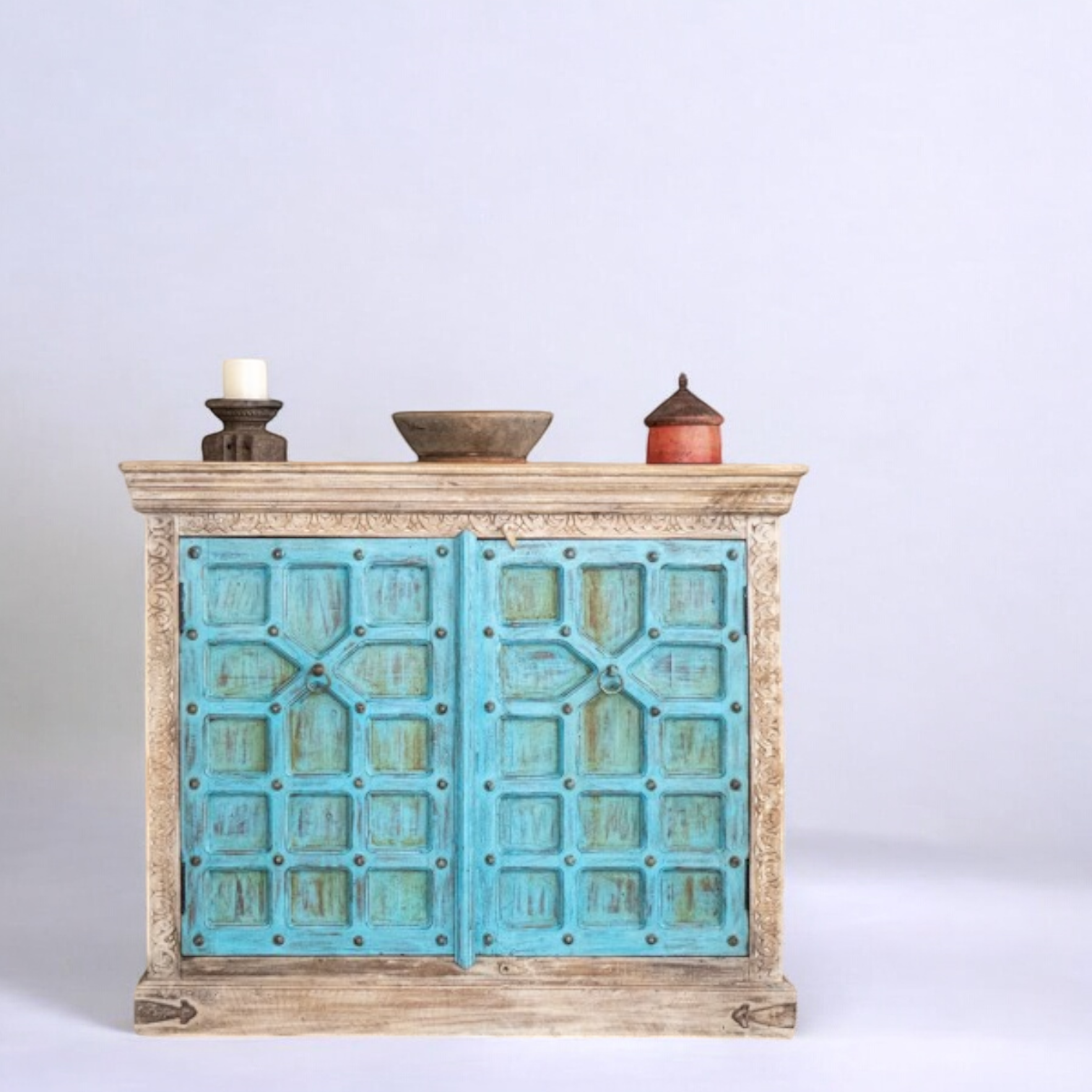 Blue & White Rustic Solid Wood Cabinet