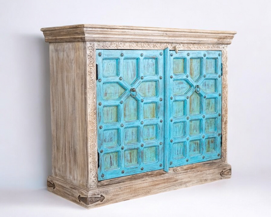 Blue & White Rustic Solid Wood Cabinet