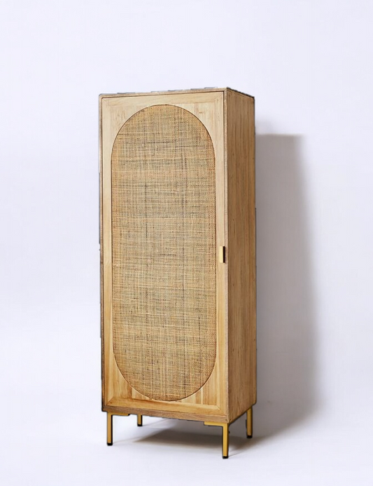 Cane Oval Safe Door Almira in Solid Wood