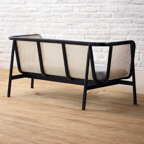 3 Seater Rattan Canning Black Solid Wood Sofa