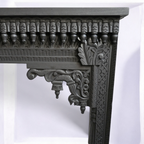 "Modern and sleek black TV stand for living rooms and media organization"

