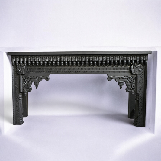 Architectural Black Hand Carved Solid Wood Console Table