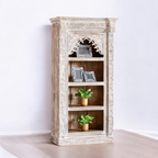Bookrack with modern design showcasing wooden bookcase and book cabinet on display, featuring stylish book shelves for storage.
