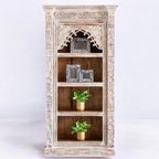 Wood bookcase and bookcase shelving unit arranged for organizing books, with a corner bookcase and floating book shelves above.
