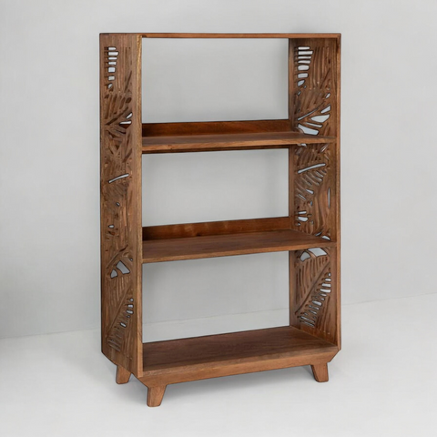 Leaf Cutwork Carving Solid Wood Bookshelf