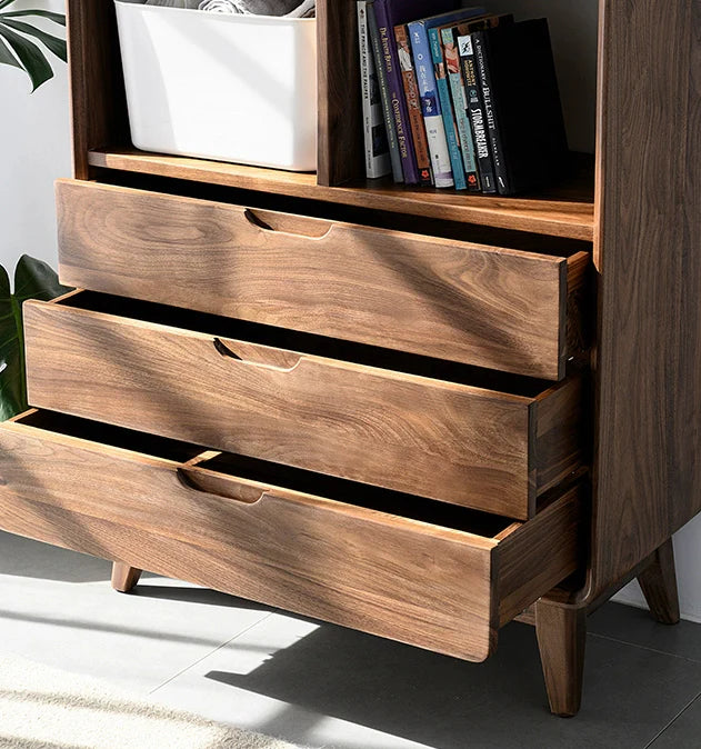 The Jaipur Study Bookcase | Handcrafted Solid Wood with Walnut Finish | 60x40x180cm