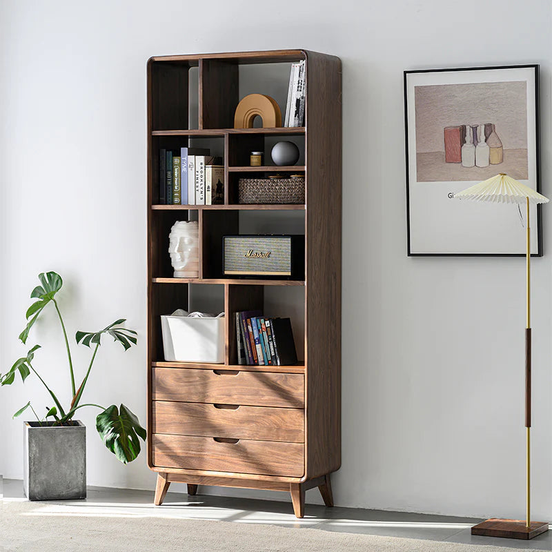 The Jaipur Study Bookcase | Handcrafted Solid Wood with Walnut Finish | 60x40x180cm