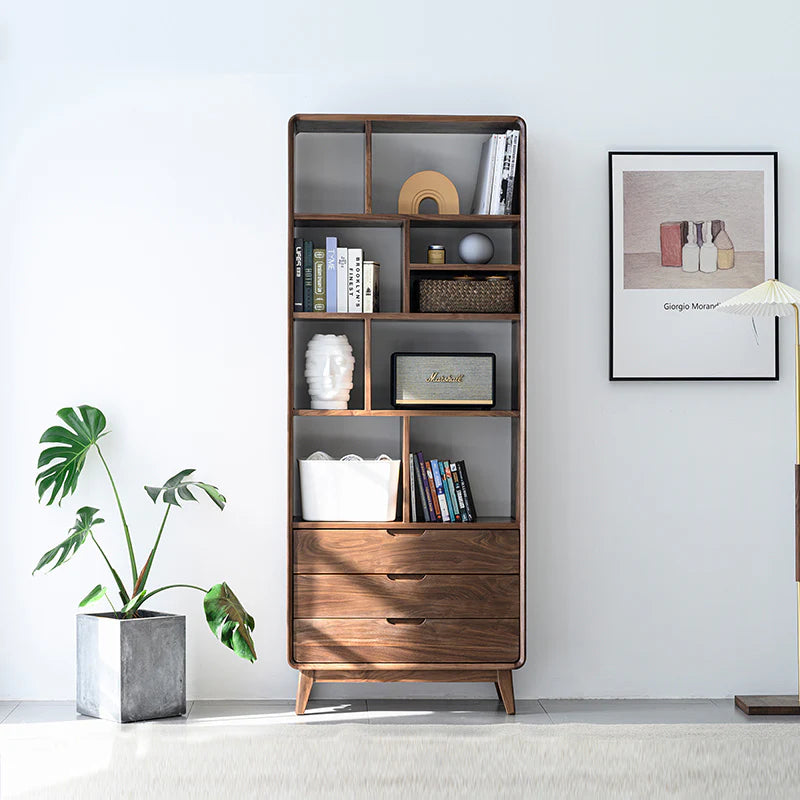 The Jaipur Study Bookcase | Handcrafted Solid Wood with Walnut Finish | 60x40x180cm