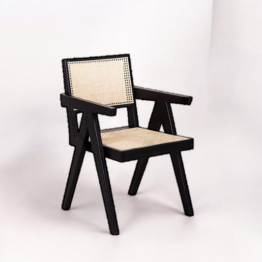 Black Cane Work Armchair Solid Wood