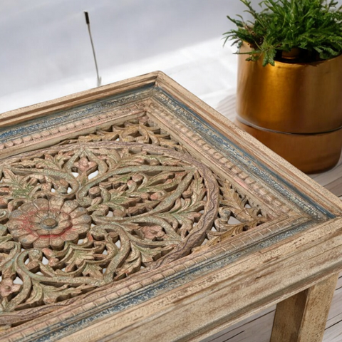 Rustic Elegance Meets Modern Functionality/Unique and Contemporary Designs/Hand Carving Top White Rustic Solid Wood Coffee Table