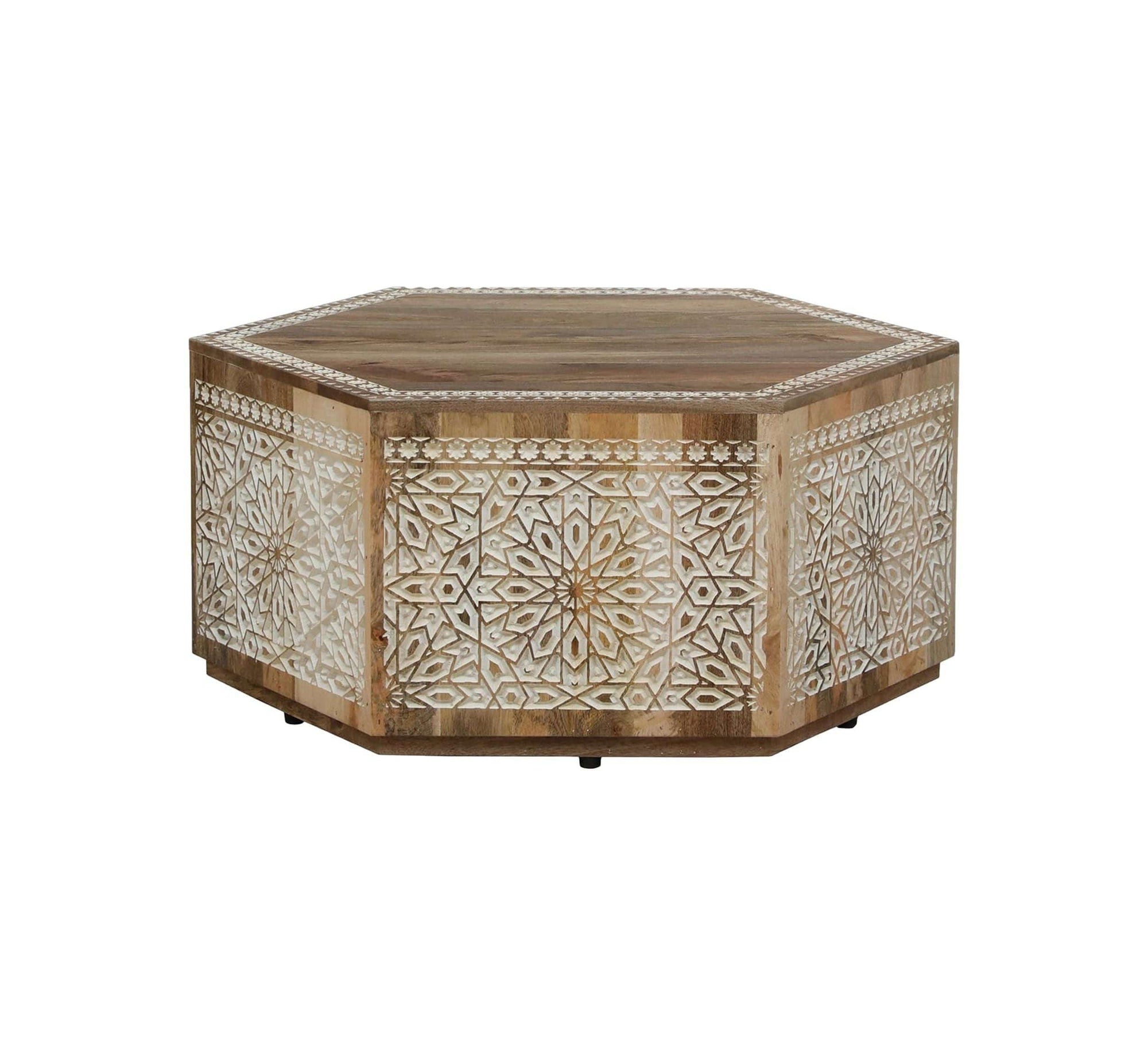 CottageBliss Farmhouse White Solid Mango Wood Center Table – 36" Square, Handcrafted by Living Furn India