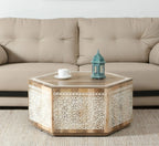 CottageBliss Farmhouse White Solid Mango Wood Center Table – 36" Square, Handcrafted by Living Furn India