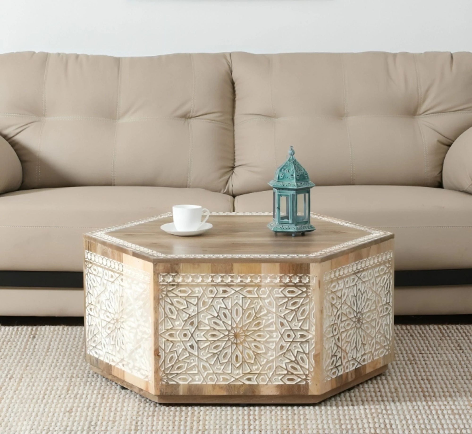CottageBliss Farmhouse White Solid Mango Wood Center Table – 36" Square, Handcrafted by Living Furn India
